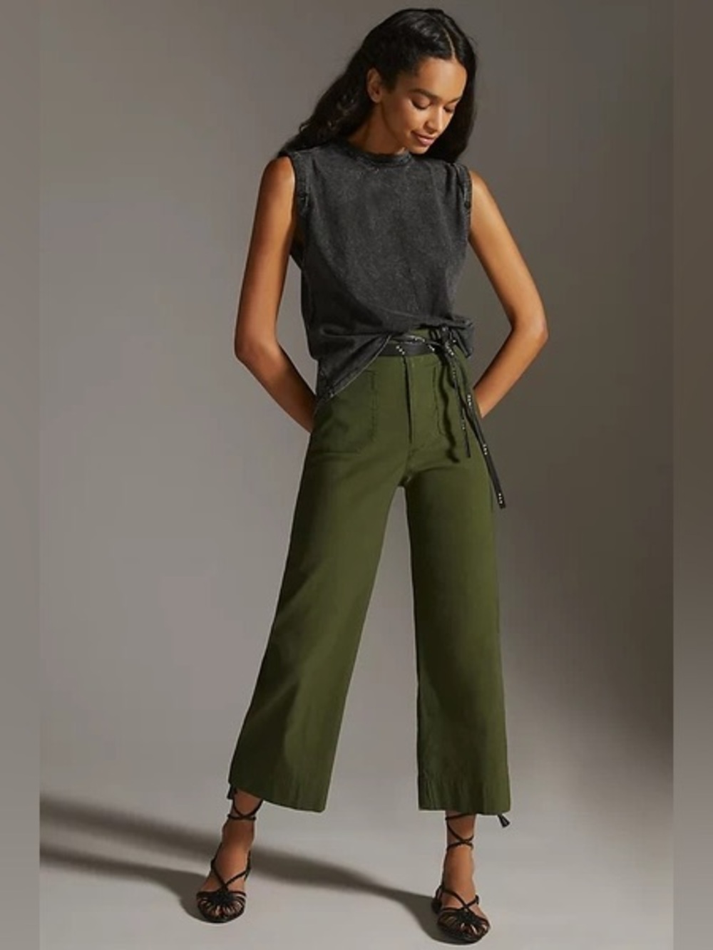 Anthropologie Maeve Colette Cotton Linen Crop Wide-Leg Pants Womens Size 32